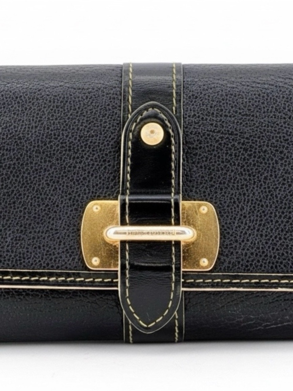 AuthenticLouis Vuitton Black Leather Wallet with Gold-Tone Clasp